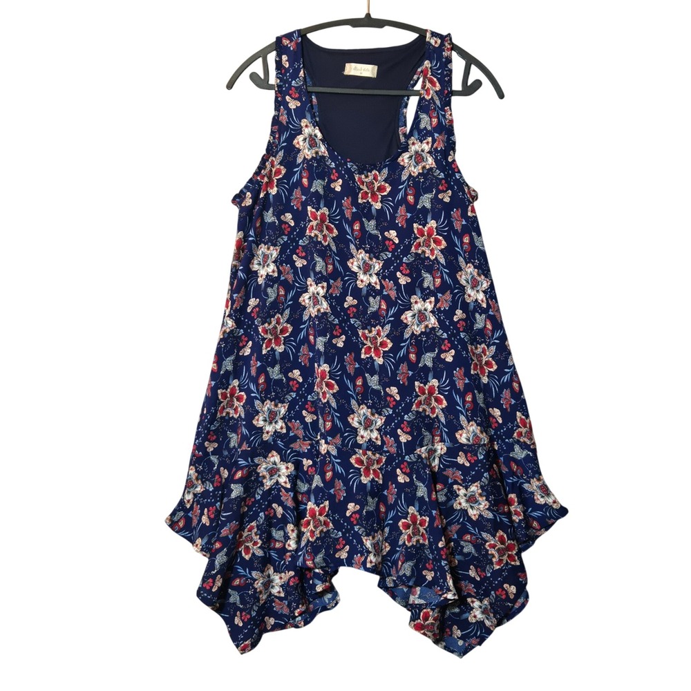 Altar'd State Floral Sharkbite Hem Sleeveless Dress Navy Blue M Boho Feminine - Picture 1 of 9